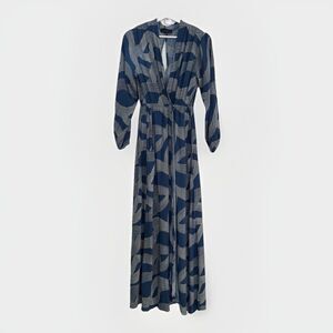 Dress Forum Los Angeles Dress Boho Hippie Wrap Blue And White V-neck Maxi Sz S